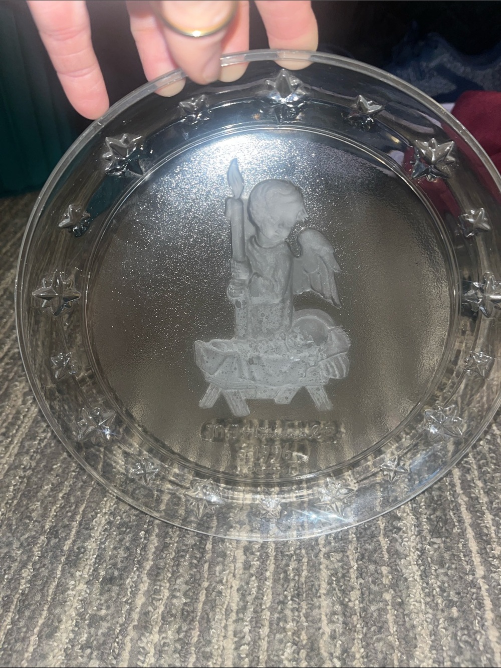 Goebel Clear Glass Nativity Plate with Star Rim 1996 Hummel Glass Plate 453
